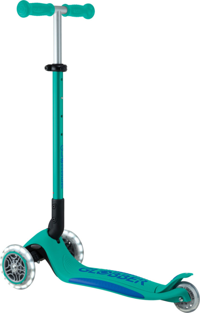 Самокат трехколесный Globber PRIMO FOLDABLE PLUS LIGHTS V2 (2024) изумрудный